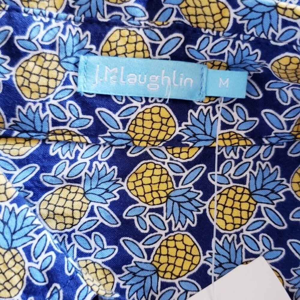 J. McLaughlin Women’s Lois Button Front Shirt Size M Blouse Pineapple Navy Blue - Picture 5 of 9